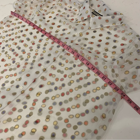 Vintage 70’s Sheer Multicolored Polka Dot Button Up Collared Blouse Size Large - Picture 7 of 9